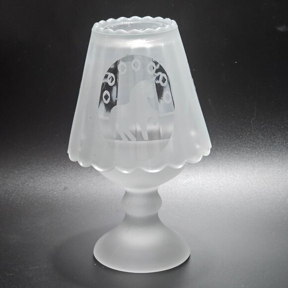 Frosted Glass Unicorn Candleholder 6" tealight votive holder whimsy patio lights - Picture 7 of 8
